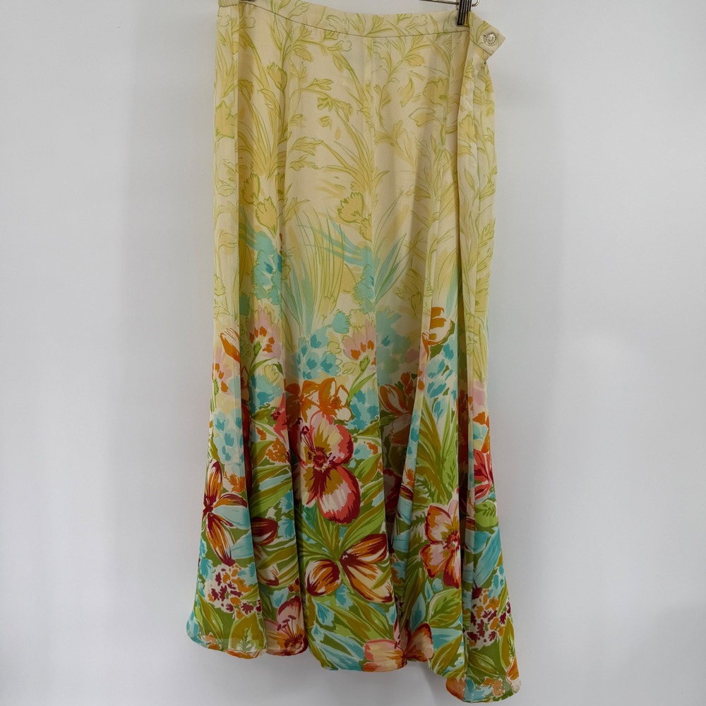Coldwater Creek Floral Maxi Skirt Yellow Tropical Chiffon Large flowy lined